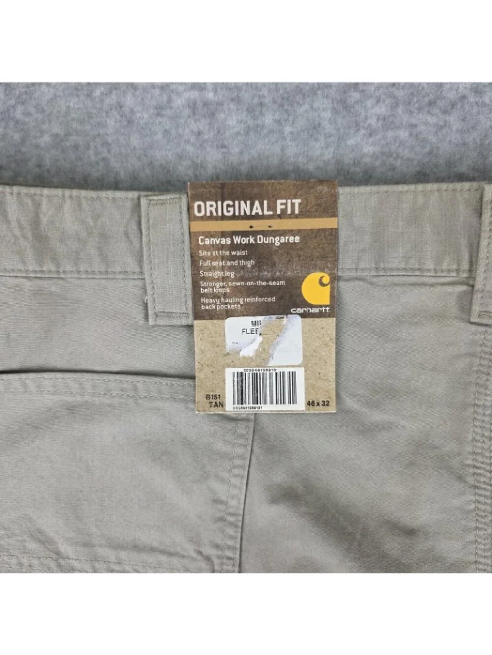 Carhartt Pants Mens 46x32 Beige Original Fit Carpenter Dungaree Work Pants NWT